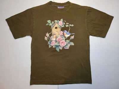 复古 North Crest Bluebirds Birdhouse 粉色玫瑰橄榄绿色衬衫男式 S — 第 1/4 张图片