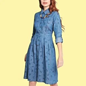 MODCLOTH Coordinador de Transmisión Cambray Camisa Vestido 10 M Números Matemáticas Profesor 4F - Imagen 1 de 9