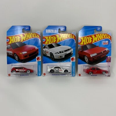 2024 Hot Wheels LOT 92' Honda Civiv Eg, Godzilla R33, & Proton Saga 1/64 Scale - Image 1 of 3
