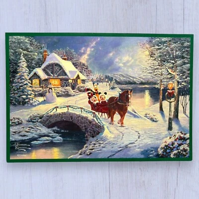 Tarjeta de felicitación de NAVIDAD de Disney sello THOMAS KINKADE Mickey Mouse brillo alegría Foto 1 de 3