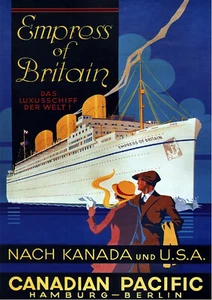 Shipping Poster - Canadian Pacific from Germany - 1932 - Vintage Reprint A4 - Foto 1 di 1