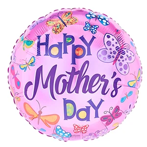 17" Happy Mother's Day Foil Balloon – Pink w/ Butterflies (Helium Balloon) - Picture 1 of 1