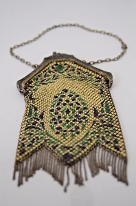 Antike 20er Jahre Mandalian MFG Co. Geldbörse, Emaille, Art Deco, Netz, Metall Deko Tasche - Bild 1 von 14