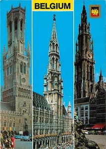 Elevados campanarios catedral coches antiguos Bélgica postal - Imagen 1 de 2