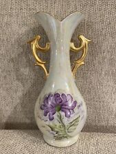 Vintage Hand Painted Floral Porcelain Vase Cutsail Signed Year 1961, 8.5 Inch