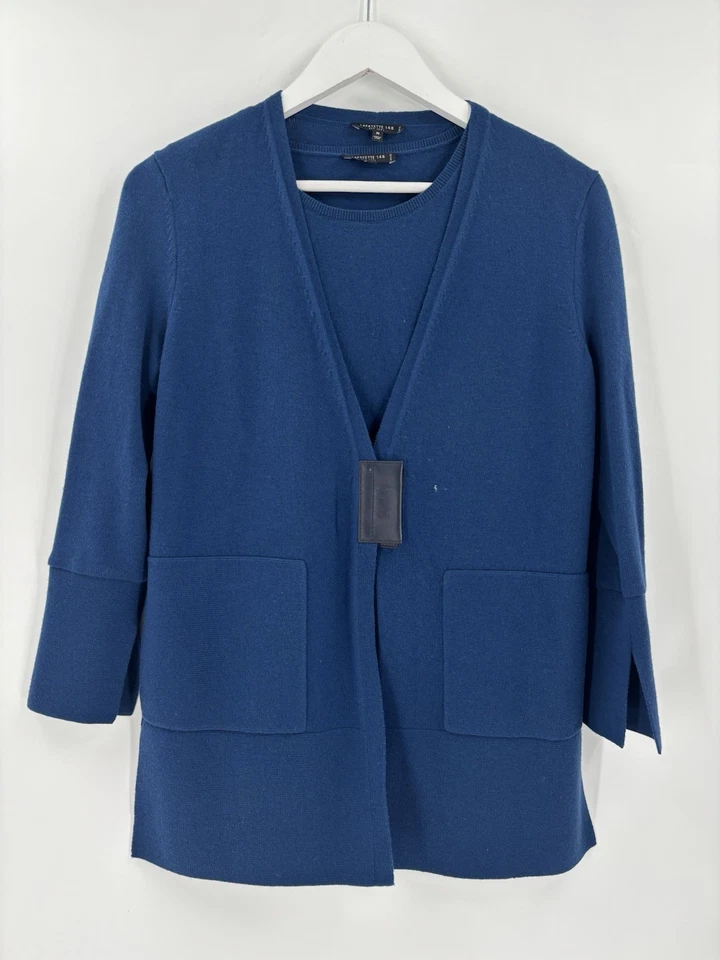 Conjunto Suéter Blusa Lafayette 148 Mujer Azul Medio 100% Lana Bolsillos Magnéticos Foto 1 de 4