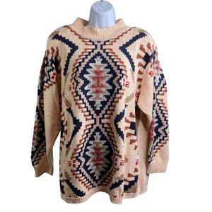 Vintage Jeanne Pierre Southwestern Aztec Knit Sweater Size 2X Boho Y2K Retro - Picture 1 of 9