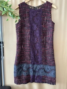 Dolce & Gabbana Tweed Lace fringe leopard print sheath dress Womens sz 42 Red - Picture 1 of 18