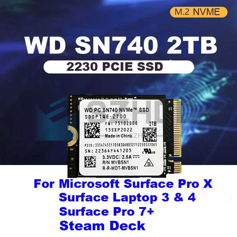 NEW WD 2TB M.2 2230 SSD NVMe PCIe4x4 PC SN740 For Microsoft Surface Pro X 9 - Image 1 of 4