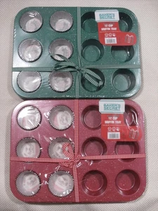 Lotto di 2 vassoi per muffin antiaderenti Baker's Secret 12 tazze rosso e verde Natale NUOVI - Foto 1 di 4