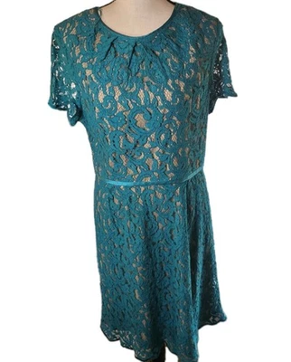 Adrianna Papell Scalloped Lace Turquoise Mother of Bride Bridal Dress Women SZ14 - Image 1 of 4