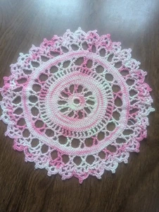Vintage Pink Variegated Crocheted Doily - Picture 1 of 2