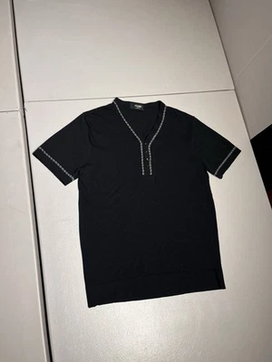 Fendi Top Women's 48 Black White Logo Button Shirt Blouse 100% Hemp Casual VTG - Image 1 of 4