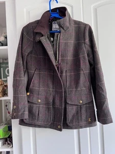 Joules Tweed Field Coat Jacket Green Wool Check Country Coat UK 10 - Picture 1 of 7