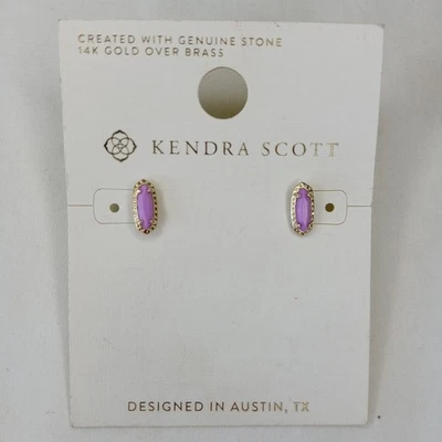 Kendra Scott Stud Earrings Genuine Stone 14k Gold Brass Purple NWT Free Ship - Image 1 of 4