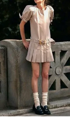 NUEVO MINI VESTIDO FREE PEOPLE ROBLE FRANCÉS SEVI PLISADO CINTURA CAÍDA CINTURÓN TALLA M Foto 1 de 4