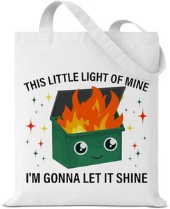 Funny Dumpster Fire Tote Bag – “This Little Light of Mine” Meme Canvas Bag - Picture 1 of 5