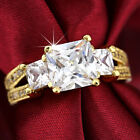 9K GOLD GF R306A TRINITY Square DIAMOND LAB DRESS ENGAGEMENT WEDDING Bridal RING