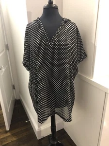 New With Tags Jones New York Black White Sheer Polka Dot Swim Cover Up Hood - Picture 1 of 6