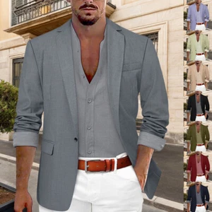 Mens Long Sleeve Blazer Jacket Button Formal Office Work Business Suit Coat Tops - Picture 1 of 23