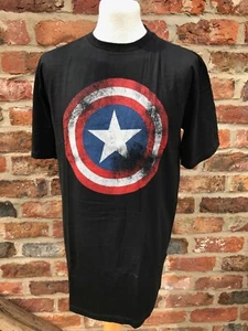 Distressed Captain America Shield Logo Marvel T-shirt Screen Print L40in - Picture 1 of 4