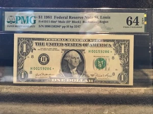 $1 1981 Federal Reserve Note St. Louis Fr.#911-HM Mule(H Block) PMG 64 - Picture 1 of 7