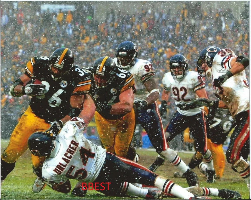 JEROME BETTIS STEELERS 8X10 COLOR PHOTO RUNNING OVER BEARS URLACHER 12/11/05   - Imagem 1 de 1