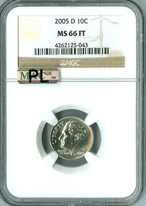 2005 D ROOSEVELT DIME NGC MS66 FT MAC PL BUSINESS STRIKE RARE . - Picture 1 of 4