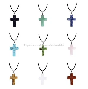 12 cross necklaces wholesale natural gemstone pendant jewelry - Picture 1 of 12