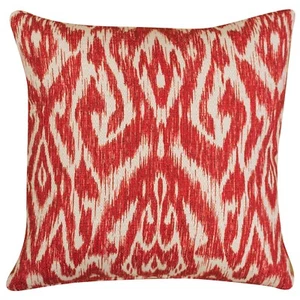 Textured Linen Blend Abstract Ikat Cushion in Bright Red. 17x17". Double Sided. - Picture 1 of 2