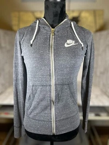 Nike Lightweight Gray Hoodie Jacket Full Zip Pockets Swoosh Logo Womens Size S - Picture 1 of 6