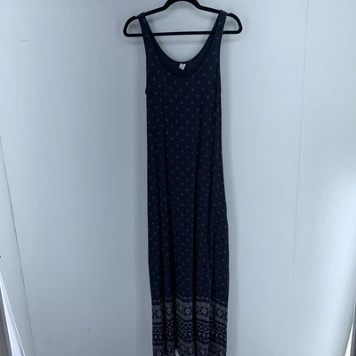 Maxi Vestido De Colección Antiguo Azul Marino Para Mujer Pequeño Boho Hippie Campesino Festival Azul Blanco Y2K Foto 1 de 4