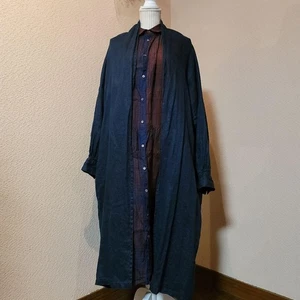 ICHI Antiques Leinen Twill Indigo gefärbt Morgenmantel dunkel - Bild 1 von 9