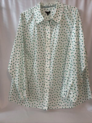 Camisa Blusa Talbots Talla Grande 20 W Blanca con Lunares Verdosos Manga Larga Algodón Foto 1 de 4