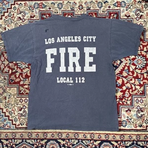 Vintage Y2K Los Angeles Fire Department Union Local 112 Blue T Shirt Sz Med - Picture 1 of 9