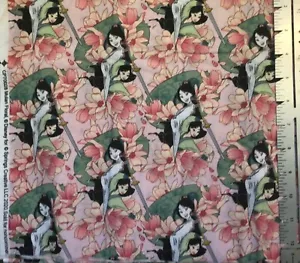 Disney Mulan Floral on Pink Cotton Fabric 1 Yard - Picture 1 of 1