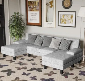 Modern Chenille U-Shaped Convertible Sectional Sofa, 4-Seat with Long Chaise - Picture 1 of 6