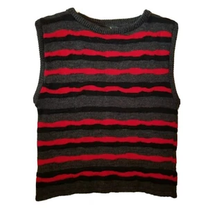 Boundary Waters 100% Wool Dayton Sweater Vest Small Texture Knit Gray Red Black - Picture 1 of 6