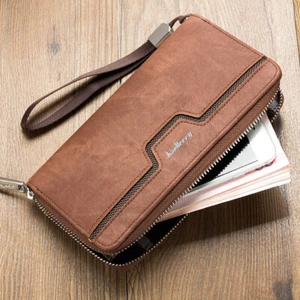 Cartera de cuero para hombre con cremallera soporte para tarjetas de identificación chequera embrague largo bolso plegable - Imagen 1 de 7