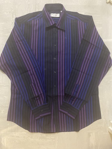 SAINT LAURENT (YSL) Camicia elegante uomo Yves Saint Laurent blu nero viola a righe taglia L