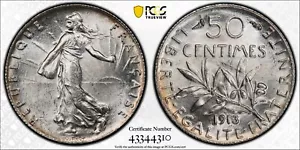 FRANCE , SILVER 50 CENTIMES 1913 - PCGS MS 64 ( ST11 ) , RARE - Picture 1 of 1