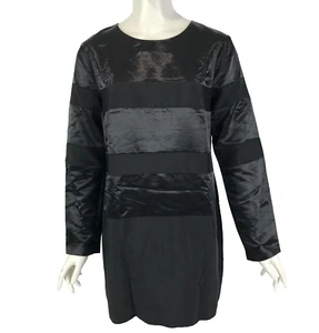 Ojay Dress Black Size 12 Shift Satin Stripe Long Sleeve Cocktail Business - Picture 1 of 12
