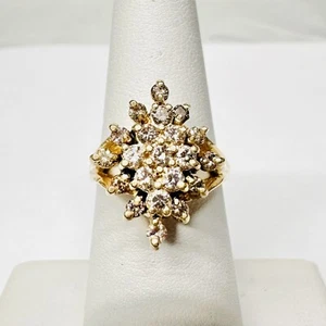 Vintage 14k Yellow Gold .65cts Round Diamond Cluster Ring - Picture 1 of 6