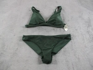 Aerie Swimsuit 2pc Bikini Set Womens Medium Green Ribbed Triangle Top Bottom NWT - Picture 1 of 14