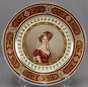 Royal Vienna Style Hand Painted Duchesse de Guiche Portrait Raised Gold Plate - Picture 1 of 13