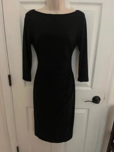 NWOT RALPH LAUREN Black 3/4 Sleeve Side Ruching Dress, Size 6 - Picture 1 of 6