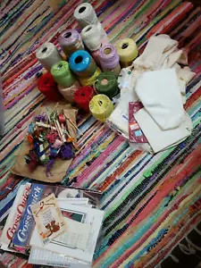Craft Bin Lot Cross Stitch Crochet Thread Floss Cloth Patterns Booklets - Picture 1 of 5