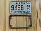 1976 Alaska Motorcycle License Plate With Frame