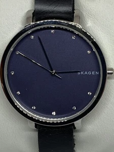 Skagen SKW2582 Women's Black Leather Analog Blue Dial Quartz Genuine Watch CM408 - Picture 1 of 11