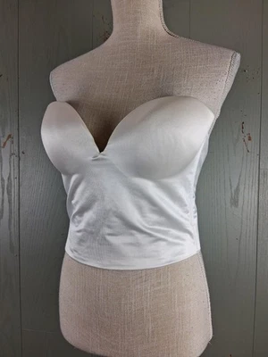 Top de novia Wonderbra Bustier para mujer 34D blanco sin tirantes largo satinado con aros Foto 1 de 4